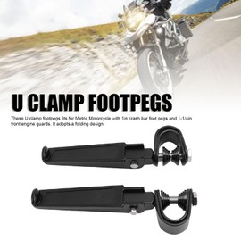 Jiawu 1 Pair Motorcycle Foot Pegs, 360 Degree Adjustable Aluminum Alloy Footrests, Universal U-Clamp Highway Footpegs for 1in-1.25in Engine Crash Bar Guard, Black