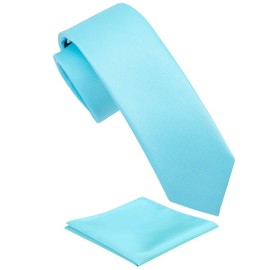 Fortunatever corbata de color sólido para hombre, delgada y formal con varios colores + bolsillo cuadrado (2.36 pulgadas y 3.35 pulgadas), Azul (Sky Blue), 3.35'' Width