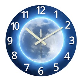 Constantplanet Blue Glow in The Dark Wall Clock for Kids 16 Inch Large Wall Clocks for Living Room Decor Analog Illuminated Wall Clock Silent