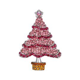 EVER FAITH Holiday Festive Pink Crystal Christmas Tree Bling Star Brooch Silver-Tone