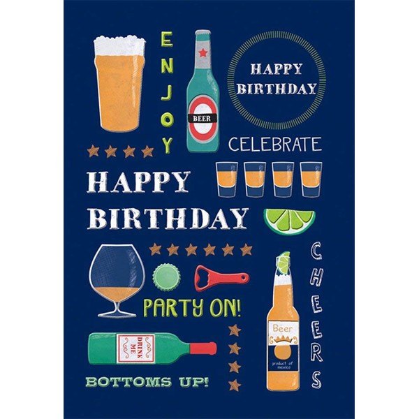 Piccadilly Greetings ENJOY CELEBRATE CHEERS PARTY ON BOTTOMS UP BIRTHDAY GREETING CARD