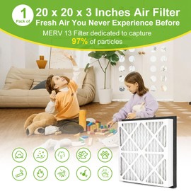 20''x20''x3'' MERV 13 Air Filter 1 Packs, 20x20x3 Air Filter Last Up to 6 Months, Pleated Design Air Filter Fits Most 1’’ Return Air Grilles