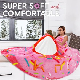 Zulay Donut Blanket - Novelty Big Donut Blanket Adult and Kids - Premium Soft Flannel Round Pink Glazed Donut Blanket for Indoors, Outdoors, Travel, Home and More, 285 GSM - 71 Inches