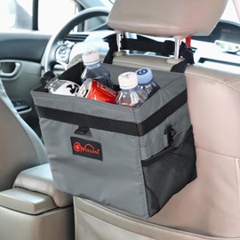 Vinsani Car Rubbish Bin with Lid Cover Waterproof Leakproof Interior Foldable Adjustable Straps Car Seat Boot Storage Bag Trash Holder Waste Organiser Car Accessories – Medium/Grey