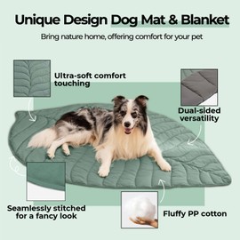 FUNNY FUZZY Dog Blanket Mat for Dogs Cats, 42×56" Leaf Design Pet Blankets Cover Machine Washable Double-Sided for Bed Couch Sofa Floors Furniture Protection, Elm Green