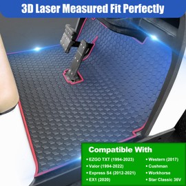 Golf Cart EZGO TXT (1994+) Floor Mat Upgraded Non-Slip Improved Full Coverage Liner Mats Unique with 8mm Thickness Rubber for EX1 (2020), Valor, Cushman Workhorse, Express S4 Red Trim