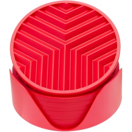 8-Pack Red Silicone Coasters with Holder, Non-Slip Rubber Coasters for Drinks, Heat-Resistant, Desk & Table Protector | Porta Vasos para Mesa