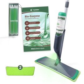 Eyliden Floor Spray Mop - Natural pH Bio-Enzyme Floor Cleaner Concentrate, Refillable Bottle, 2 Washable Microfiber Pads - Wet Mops for Vinyl, Tile, Laminate, Stone, Hardwood, Multi-Surface Cleaning