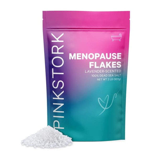 Pink Stork Menopause Flakes: Relaxing Lavender Scented Bath Salts for Women, Pure Magnesium from The Dead Sea, Supports Hormone Balance, Women-Owned, 2 Lbs