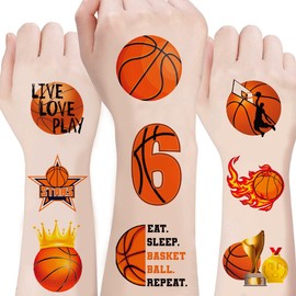 100 Pcs Basketball Temporary Tattoos for Kids & Adults - Waterproof Fake Tattoos with Basketballs, Hoops, Jerseys - Party Favors, Sports Events, Birthday Gifts - Easy to Apply & Remove (basketball)
