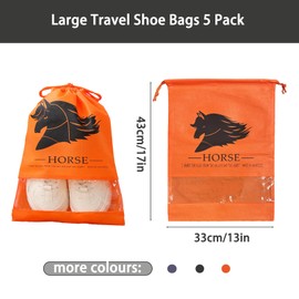 Father's Day Gifts, 5 Pcs Large Shoe Bag, Shoe Bags for Travel, Shoe Storage Bags, Drawstring Bag Pouch, Dustproof Waterproof, with Transparent Window, Portable Packing Organizers (Orange)