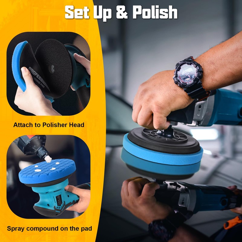 VOFirst Buffing Pads 6.5 Inch, 3Pcs Blue Light Cut Foam