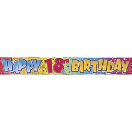 Unique 90020T Happy 18th Birthday Banner-12 ft | Disposable | Foil | Fun Art | 1 Pc, Multi, Age 18