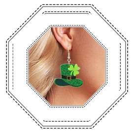Jovono St Patrick's Day Earrings, Irish Green Drop Earrings Party Ear Accessories for Women and Girls (hat)
