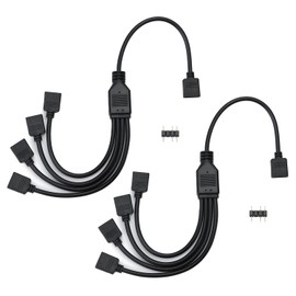 QWORK 2pcs ARGB Splitter Cable 5V 3 Pin Argb Splitter 1 Female to 4 Male 30cm for CPU Cooler and 5V ARGB Fan