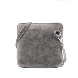 Kitise Ladies Genuine Italian Suede Leather Small Zip Around Shoulder Handbag Crossbody Bag For Women-DARK GREY