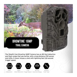 Stealth Cam Browtine 16MP, Durable, 60 Feet Infrared Detection Range, and Burst Mode Trail Camera (4-Pack) Bundle with USB 2.0 Card Reader, and Four 32GB Ultra SDHC UHS-I Memory Card (9 Items)