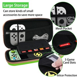 TIKOdirect Carrying Case for Switch OLED - Portable Travel Accessories With Soft Protective Case, Screen Protectors and 4 Thumb Grip Caps, Green