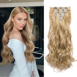 Swy Hair Clip in Hair Extensions Body Wave 22 inches 7Pcs 150g Straight Hair Synthetic Hair Extensions (W-Golden Blonde, Wavy)