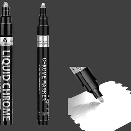 LUYING Silver Plated Repair Pens, Silver Marker Pens, Set of 2 (Silver,0.04 + 0.08 inch (1 mm+2 mm) DIY Supplies Just Apply High Gloss Liquid Chrome Paint Marker Long Lasting Color DIY Highlighter Pen