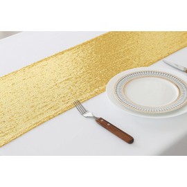 WENSINL Gold Table Runner - Pack of 10 Sequin Table Runners 12 x 108 Inches Long for Wedding Parties Birthday Meeting Events Decorations