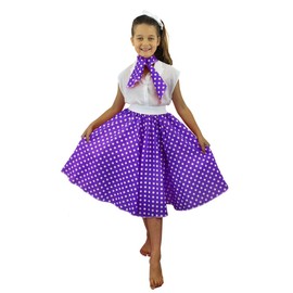 Deluxe Childs Rock n Roll Skirt Fancy Dress Costume - 24"/61 cm Polka Dot 50's Skirt with Neck Scarf Coloured - Rock 'n' Swing Outfit Child (24" Long - Black with White Dots)