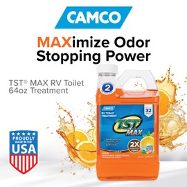Camco TST MAX Camper / RV Toilet Treatment - Features Septic Safe Formula & Stops Odors Up to 7 Days – Orange Scent, 64 oz (41195)