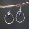 Lapis lazuli earrings and oxidized brass teardrop shape in hammer