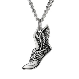Shields of Strength Men's Stainless Steel Winged Shoe Necklace – Philippians 4:13 – Christian Runner Jewelry