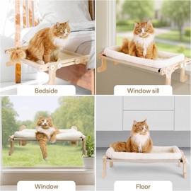 Foldable Cat Window Perch for Cats Inside – 4-in-1 Cat Bed for Shelf, Windowsill, Wall, Floor – Pet Hammock Sill Extender – 1 Perch with Frame, 1 Plush Bed, 4 Heavy Duty Suction Cups, Screws