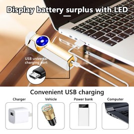 GADATOP Windproof Lighter Outdoor, Triple-Arcs Electric Lighter, Rechargeable USB Lighter, Flameless Plasma Lighter with Battery Indicator (White)