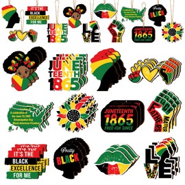 Kathfly 36 Pcs Black History Month Ornaments Juneteenth Hanging Decor Wood Hanging Decorations for 1865 Freedom Day Party Wood Tree Plaque Decor with String for African American(Cute Style)