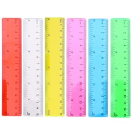 Pack of 6 Rulers 15 cm Primary School, Coloured Transparent Ruler, Scale Ruler, Learning Tools, Ruler with Centimetre and Inch Measuring Tool, Plastic Small Ruler, Primary School, for School, Home,