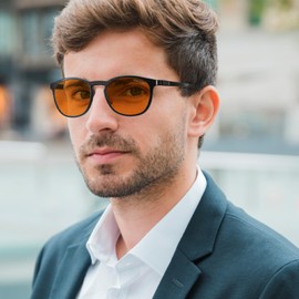 ANYLUV Blue Light Glasses Men, Vintage Round Carbon Fiber Eyewear, Lightweight Mens Computer Gaming Glasses, Anti Eyestrain