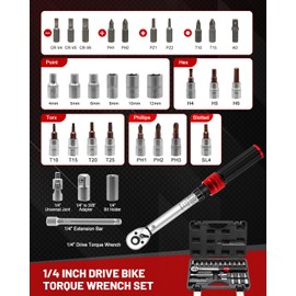 Roartisa 1/4 inch Drive Torque Wrench Set 32-Piece, 10-220 in.lb (1-25 Nm) 72-Tooth Click Bicycle Torque Wrench with Bit Sockets, Ratchet, 3/8 Adapter for MTB, E-Bike, Motorcycle