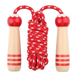 Lorvain Jump Rope for Kids, 8.5FT Adjustable Cotton Skipping Rope with Wooden Handle for Girls and Boys Fitness Workout Exercise Outdoor Activity, Red Jump Rope