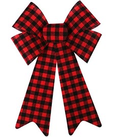 Christmas House Red and Black Buffalo Check PVC Bows, 14.5x9.625 in.