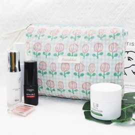 Travel Toiletry Bag, Cotton Floral Travel Makeup Bag, Portable Cosmetic Bag, Travel Makeup Storage Bag for Women Girls (Tulip-Red)