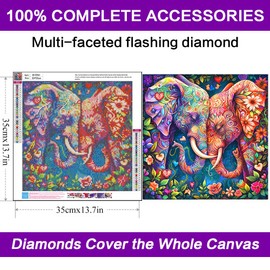 Elephant Diamond Art Kits for Adults-DIY 5D Elephant Diamond Painting Kits for Adults Beginners, Full Drill Paint by Diamonds Art Painting Flowers Crafts for Home Wall Art Decor 14x14in