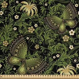Ambesonne Sage Faux Suede Fabric by The Yard, Spring Inspired Ornaments Butterflies Little Blossoms Swirled Leaves Vintage, for Indoor Outdoor DIY Projects Upholstery, 1 Yard, Yellow Black Green