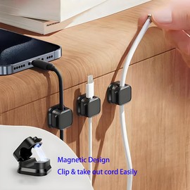 YuanYouTong Kabelhalter-Clips, Kabelhalter-Clips, 12 Stück, Kabel-Management, magnetische Halterung, Schreibtisch-Telefon-Ladegerät, schwarzer Kabel-Organizer für USB, HDMI, Wand, PC, Auto, Büro
