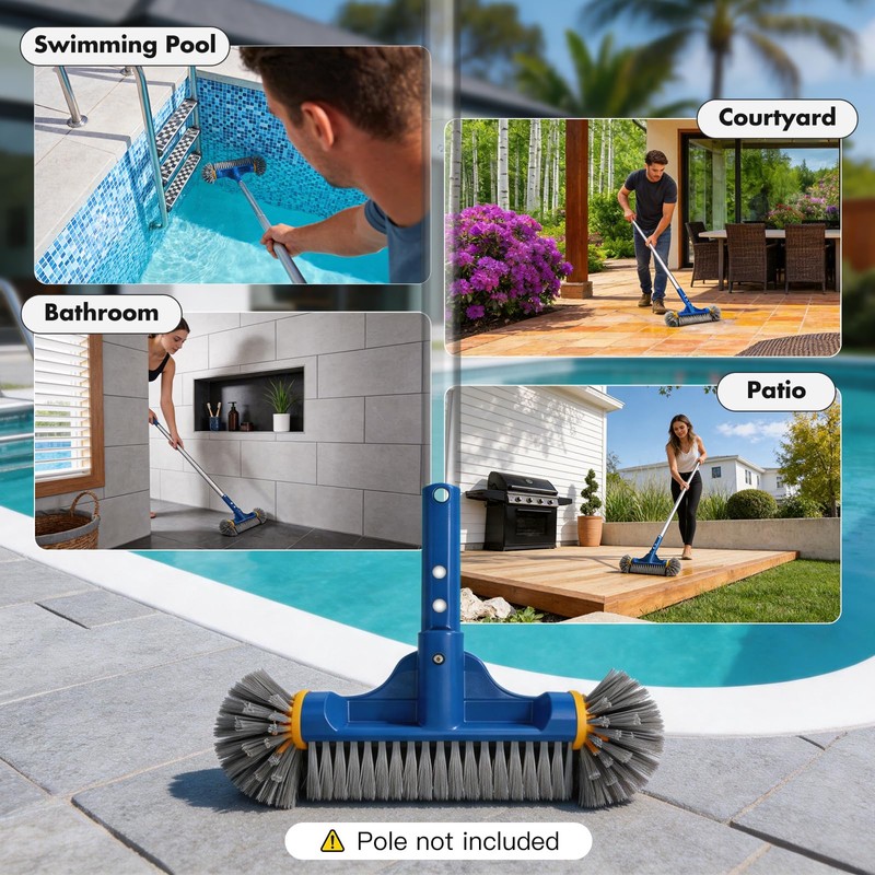 Heavy Duty Pool Brush Head, Premium Nylon Bristles Non-Abrasive Cleaning,