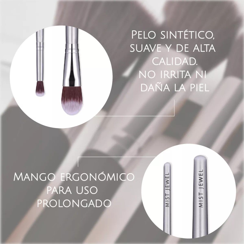 Mist Jewel Brochas De Maquillaje 14 Piezas Plateadas Pelo Sintetico