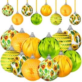 12 Pcs Summer Sunflower Tree Ornament Shiny Hanging Sunflower Ball Yellow Sequin Hanging Ornament Sunmer Tree Decoration