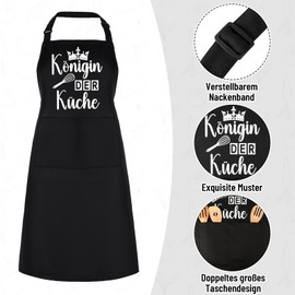 Livdouyu Funny Cooking Apron for Women, Queen of the Kitchen Professional BBQ Apron Chef Ladies Kitchen Apron with Double Pocket Adjustable Mother's Day Birthday Gift, black