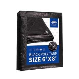 RAINDEWAY Black Tarp 6x8 Feet, UV Resistant, 8 Mil Multipurpose Medium Duty Waterproof Poly Tarp Cover with Metal Grommets and Reinforced Edges