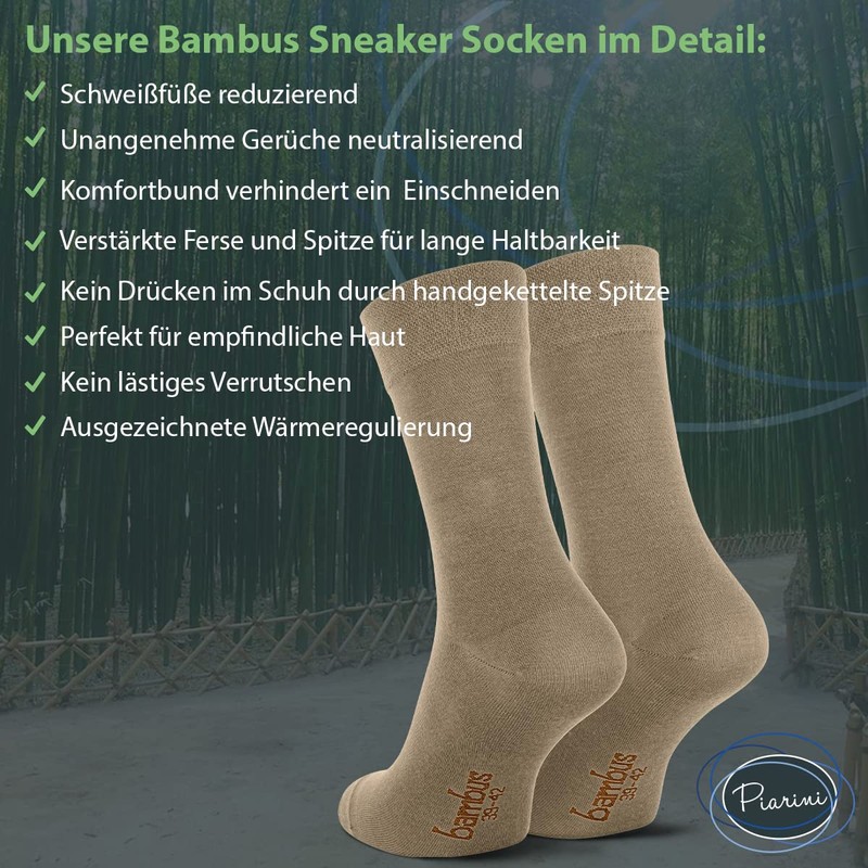 Piarini Bamboo Socks Anti Sweat [6 Pairs] Long – Women's