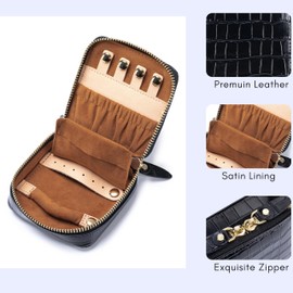 EutDett Leather Travel Jewelry Case, Jewelry Pouch Bag with Zipper, Small Organizer for Necklaces, Earrings, Rings, Bracelets, Watch, Gifts for Women