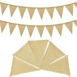 3.7M Burlap Flag Banner, 13PCS Rustic Linen Bunting, Natural Hessian Garlands Wedding Party Decoration (3.7M)