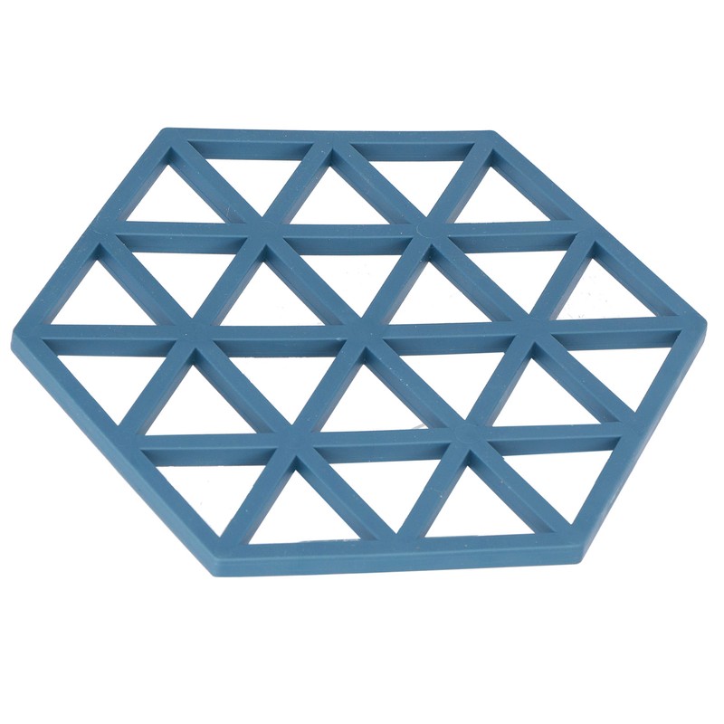 5pcs Table Mats Geometric Hex Shape Hollow Silicone Blue Insulation